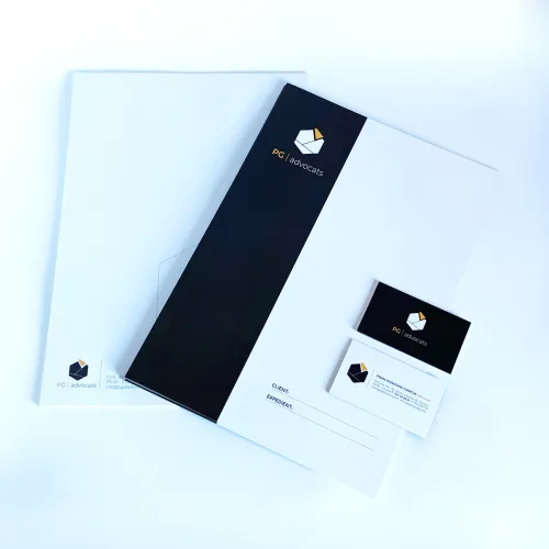 Disseny i impressió material corporatiu PGadvocats - Impremta | Massó Pack